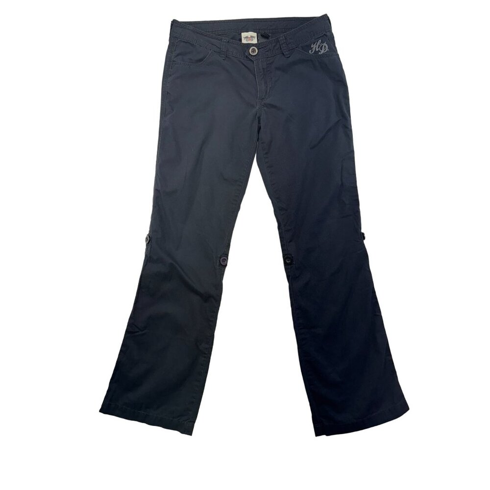 Harley-Davidson Womens Black Cotton Pants Size 4 Casual Button Roll-Up Leg